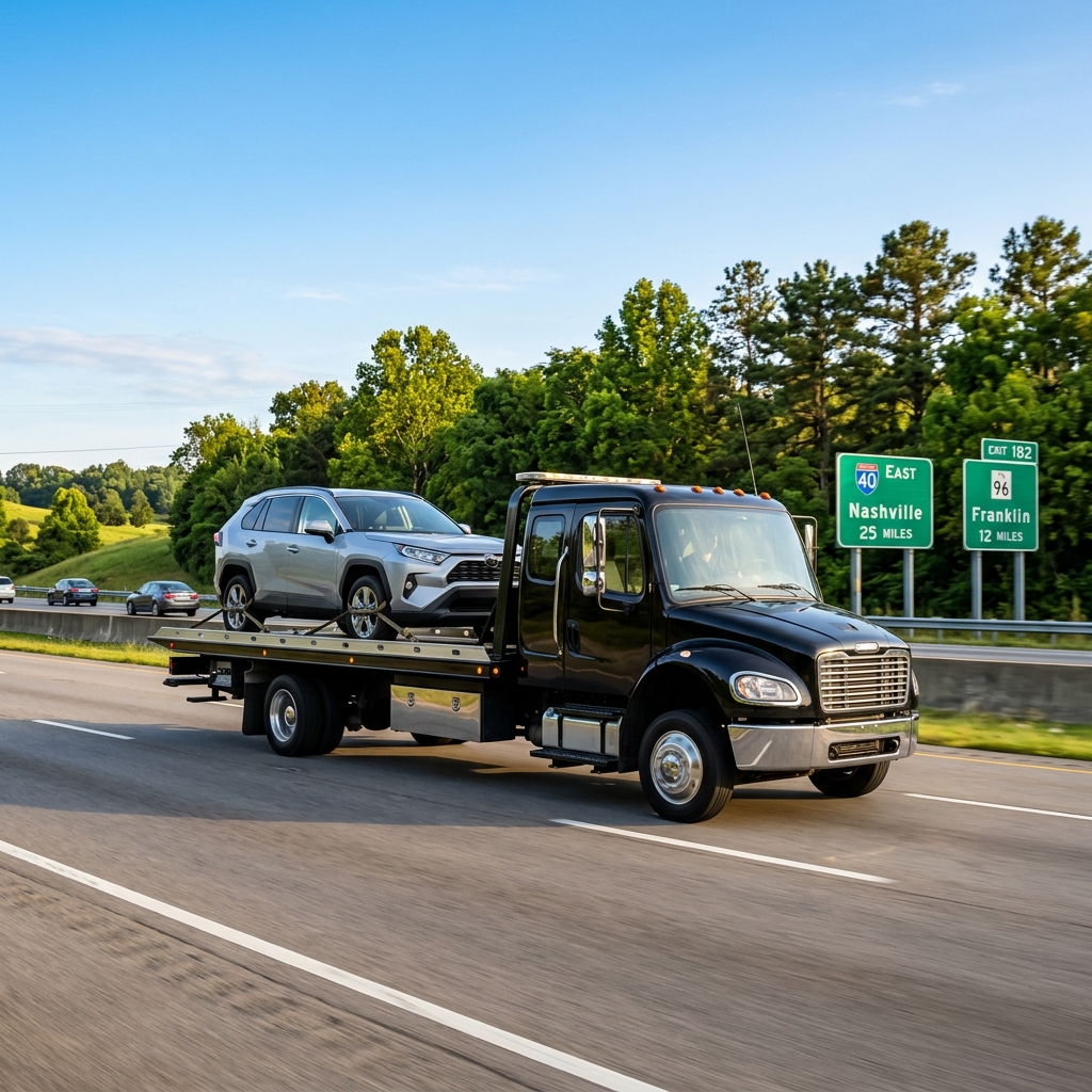 Flatbed tow truck loaded in Murfreesboro